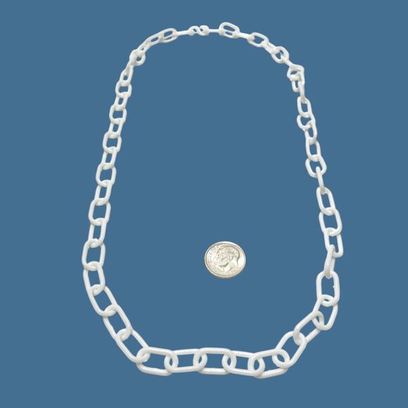 Vtg 80s White Plastic Chain Necklace For Clip Bell Charms Replacement Toy 24" - Picture 4 of 7
